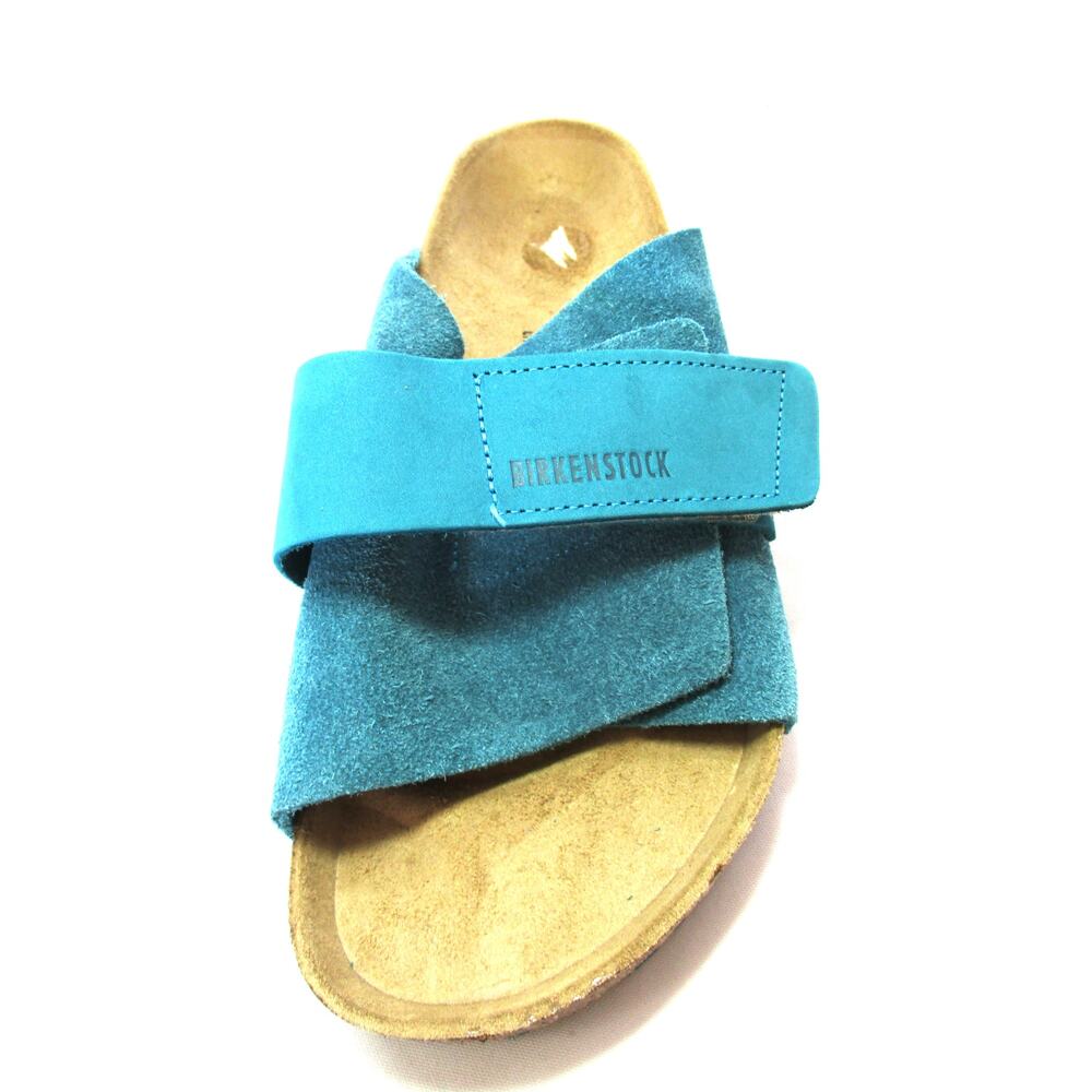Nwd BIRKENSTOCK Turquoise Teal Suede Leather Slide Sandals Unisex M 9 / W 11 - Picture 10 of 14